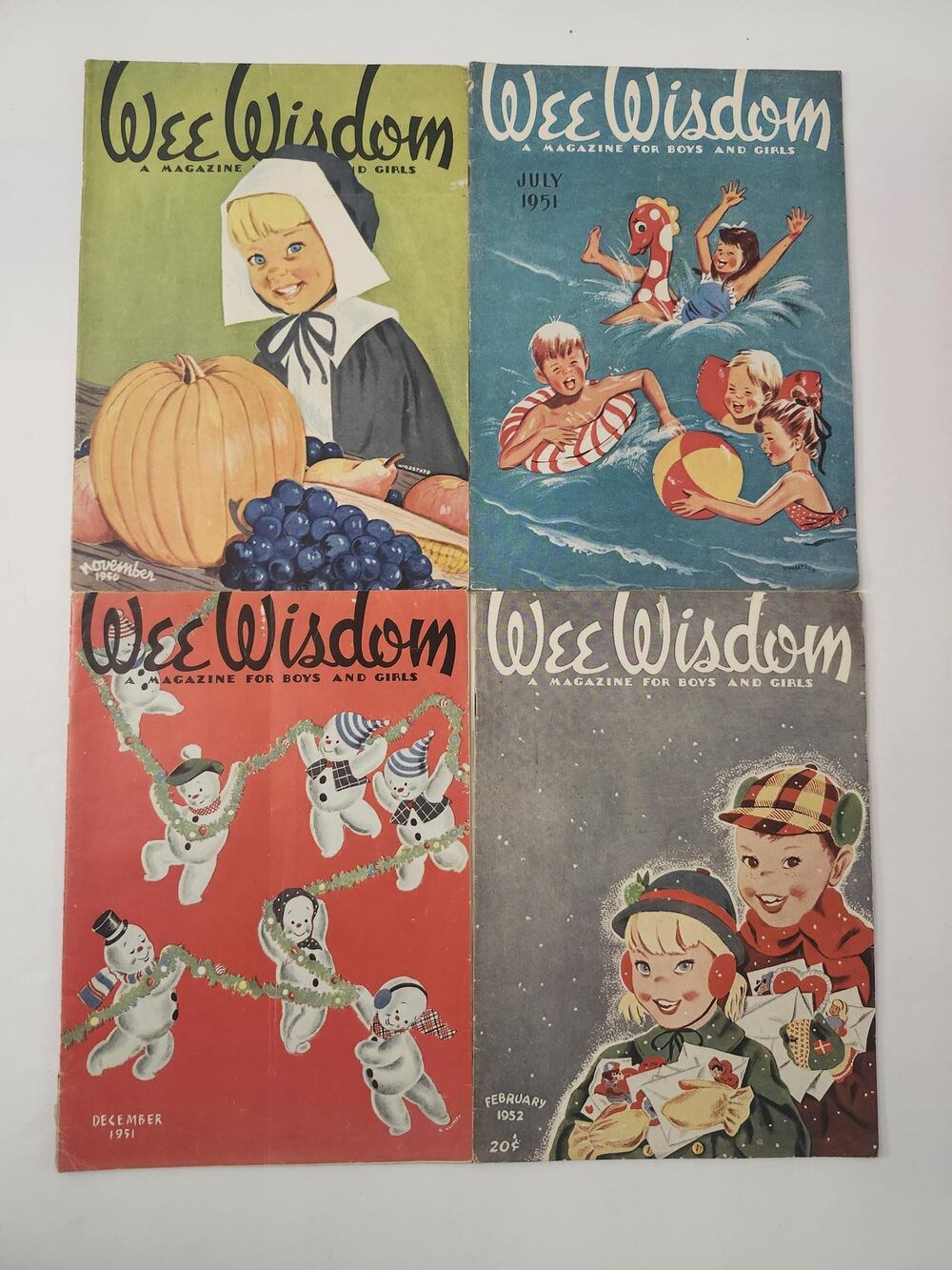 Vintage Wee Wisdom Magazine Lot of 4 1950 1951 1952 Childrens Stories Art
